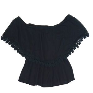 Lush Black Two Tiered Butterfly Laced Trim Top S